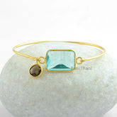 Stunning Aqua Quartz Gemstone Bangle - Smoky Charm 925 Sterling Silver Bangle - Gold Plated Bracelet - Christmas Gift Bangle - Gift for Her